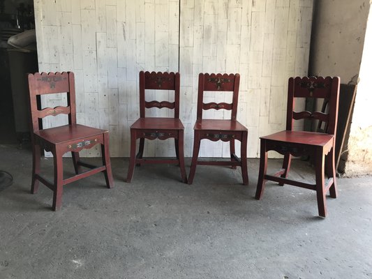 Antique Painted Wooden Dining Chairs Set Of 4 For Sale At Pamono