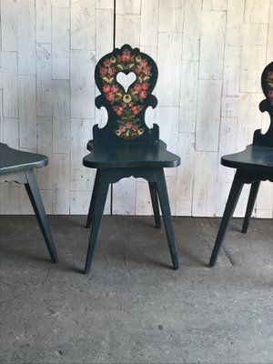 Vintage Hand Painted Wooden Side Chairs 1920s Set Of 3 For Sale