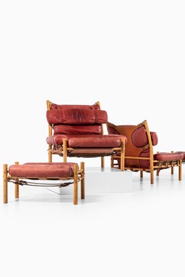 Model Inca Easy Chairs And Ottomans Set, Red Leather Chairs With Ottomans
