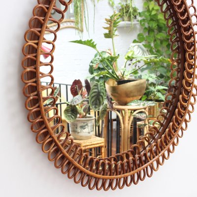 Mid Century Italian Rattan Round Wall Mirror 1960s For At Pamono Mid Century Italian Rattan Round Wall