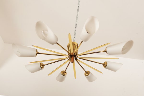 Large Mid Century Brass And Glass Flush Mount Ceiling Lamp From