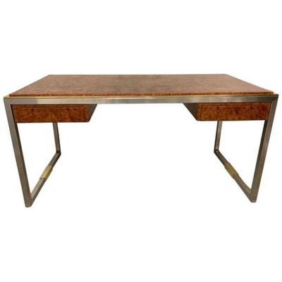 Burl Wood And Brass Desk By Guy Lefevre For Maison Jansen 1970s