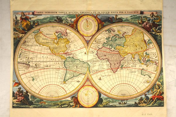 Antique Dutch World Map By N Visscher 1677 Antique Dutch World Map By N Visscher 1677