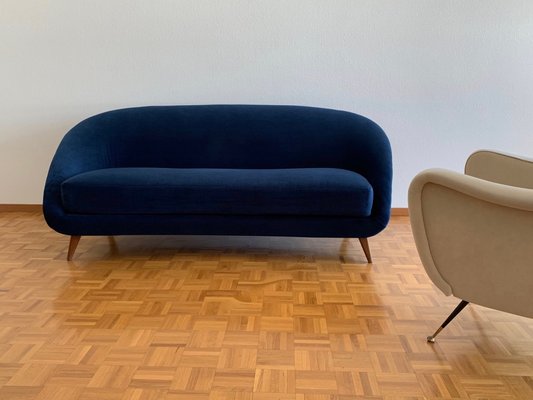 Vintage Italian Royal Blue Velvet Curved Sofa For Sale At Pamono