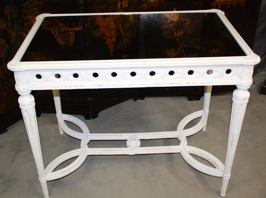 Mid Century French Louis Xvi White Glass And Wood Desk 1960s For