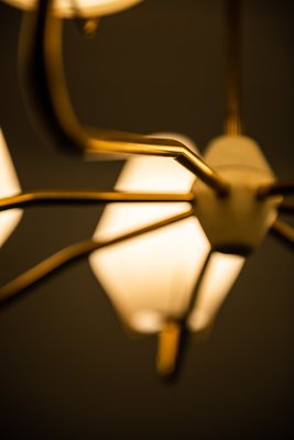 Scandinavian Modern Brass And Opaline Glass Ceiling Lamp 1950s