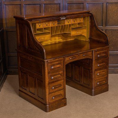 Antique Brass And Oak Roll Top Bureau For Sale At Pamono