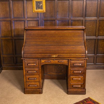 Antique Brass And Oak Roll Top Bureau For Sale At Pamono