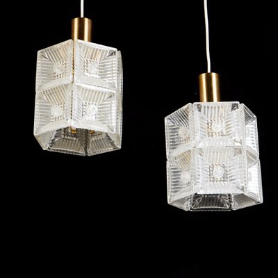 Brass and Crystal Pendants by Carl Fagerlund for Orrefors, 1960s, Set of 2