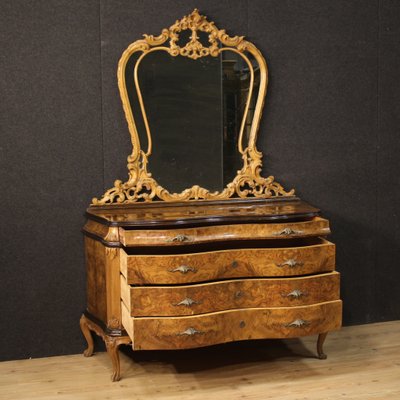 Vintage Italian Walnut Dresser With Mirror 1950s For Sale At Pamono