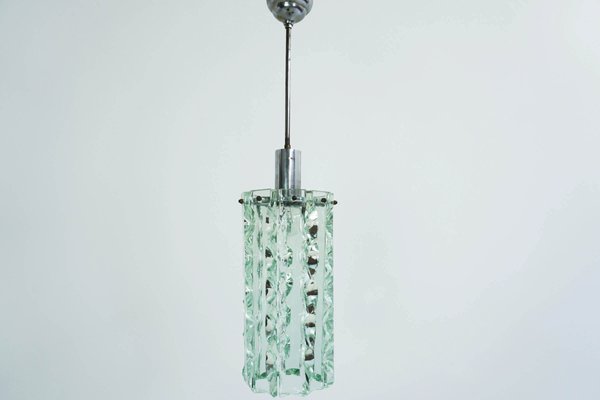 Italian Aluminum And Cut Glass Ceiling Lamp By Max Ingrand For
