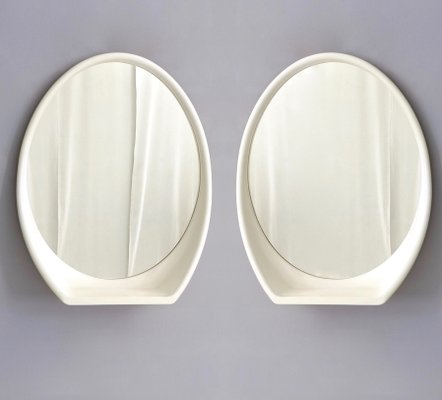 Vintage Italian White Lacquered Resin Wall Mirrors With Shelf Set White Lacquered Resin Wall Mirrors