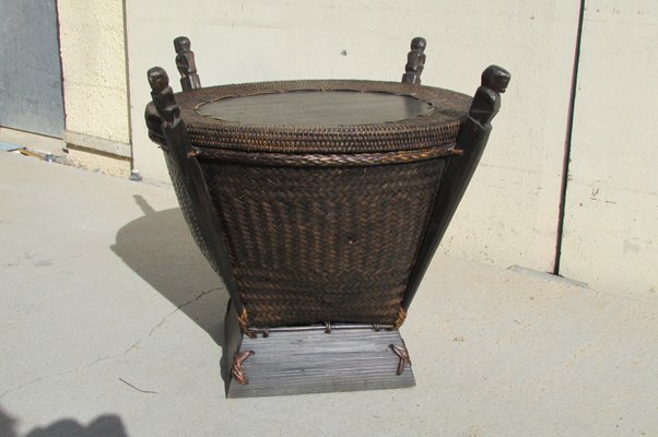 Japanese Hand Crafted Rattan Wood And Wicker Side Table 1950s For Sale At Pamono