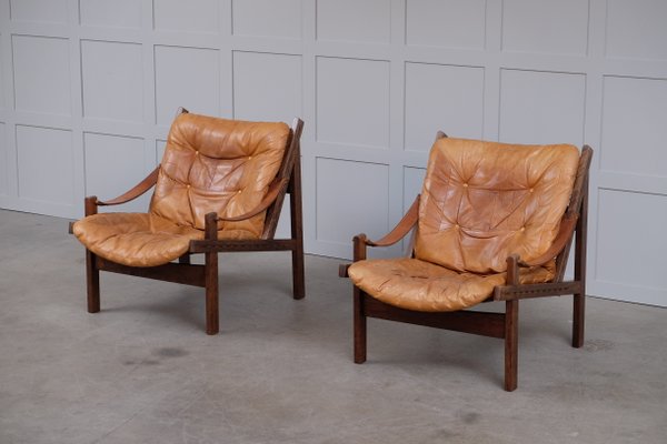Leather Hunter Chairs by Torbjørn Afdal for Bruksbo, 1960s, Set of