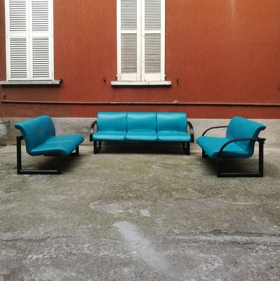 Leatherette And Steel Sofa Set 1980s