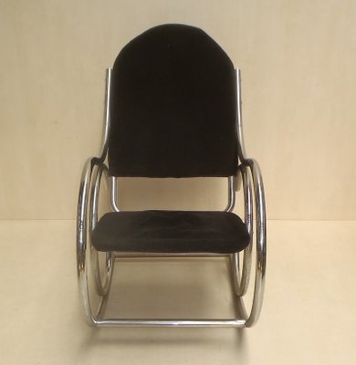 French Modernist Chrome and Jersey Knit Rocking Chair, 1970s