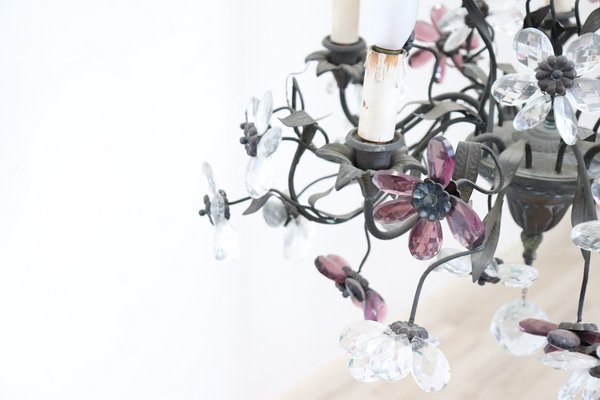 Art Nouveau Bronze And Murano Glass Flowers Chandelier 1910s Art Nouveau Bronze And Murano Glass Flowers Chandelier 1910s