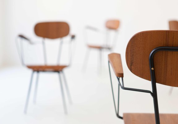 Italienische Esszimmerstuhle Aus Eisen Teak 1950er 4er Set Bei