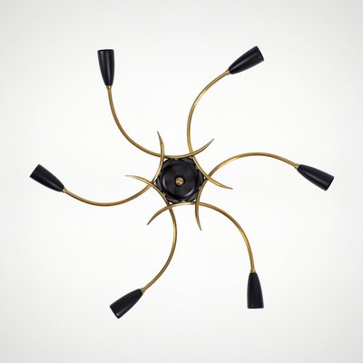 Mid Century Italian Brass And Lacquered Metal Ceiling Lamp 1950s