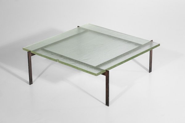 Steel And Sandblasted Glass Coffee Table 1950s For Sale At Pamono