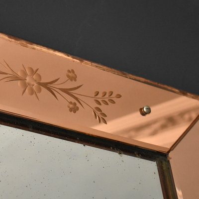 Art Deco Engraved Peach Glass Wall Mirror