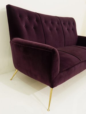 Mid Century Italian Br And Velvet Aubergine Sofa 1950s