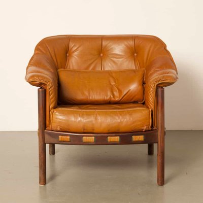 Light Brown Leather Rosewood Armchair From Coja 1960s For