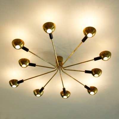 Mid Century Italian Brass Flush Mount Ceiling Lamp From Stilnovo