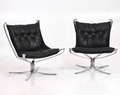 Black Leather And Steel Falcon Chairs From Vatne Møbler 1960s Black Leather And Steel Falcon Chairs