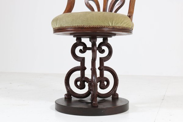 Antique Cast Iron And Mahogany Nautical Swivel Chair For Sale At