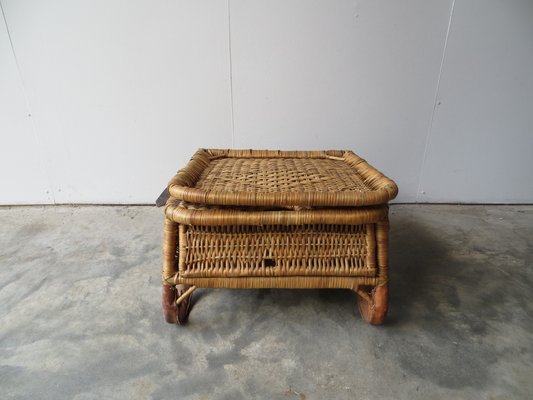 Vintage Leather And Wicker Folding Canoe Chair