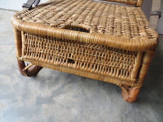 Vintage Leather And Wicker Folding Canoe Chair