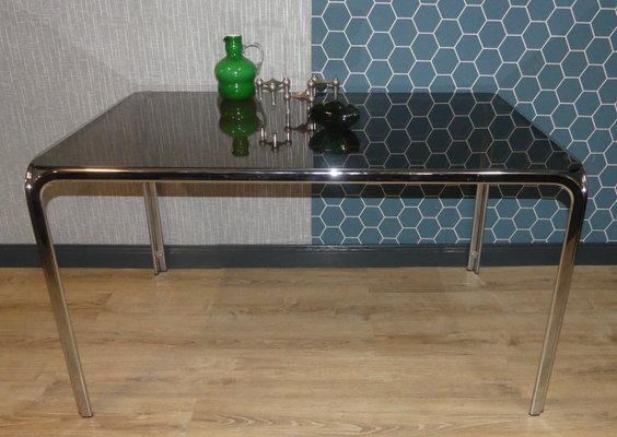 Chrome Plated Metal Tinted Gl E Age Dining Table 1970s Chrome Plated Metal Tinted Gl E Age Dining Table 1970s
