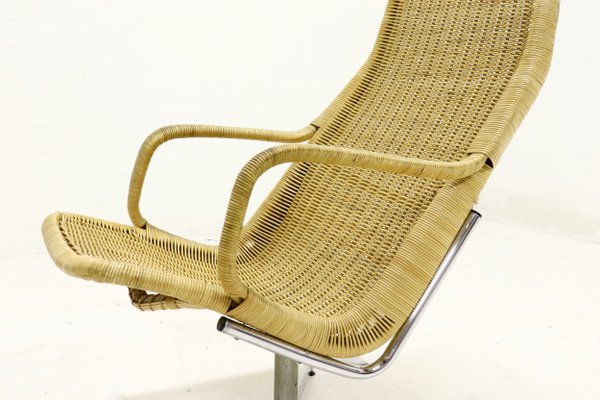 Chrome Plating And Rattan Swivel Chair By Dirk Van Sliedregt For