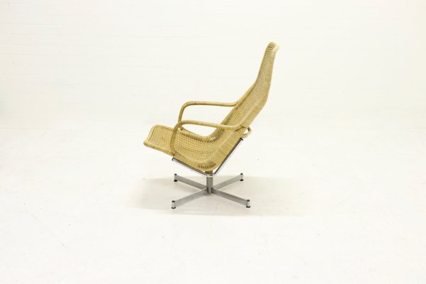 Chrome Plating And Rattan Swivel Chair By Dirk Van Sliedregt For