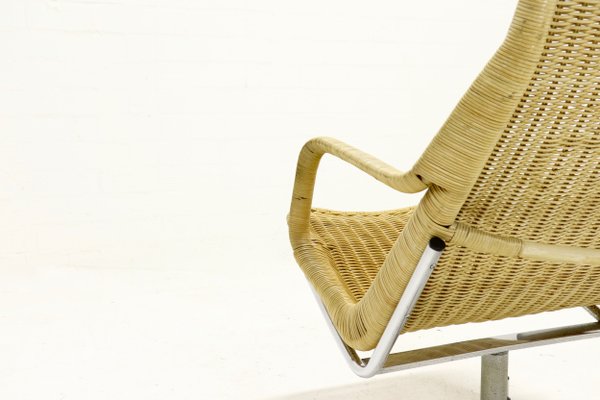 Chrome Plating And Rattan Swivel Chair By Dirk Van Sliedregt For