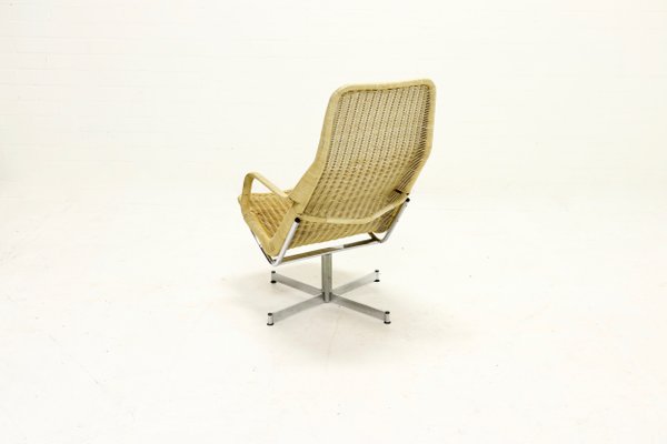 Chrome Plating And Rattan Swivel Chair By Dirk Van Sliedregt For