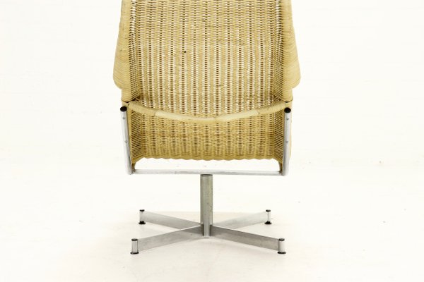 Chrome Plating And Rattan Swivel Chair By Dirk Van Sliedregt For
