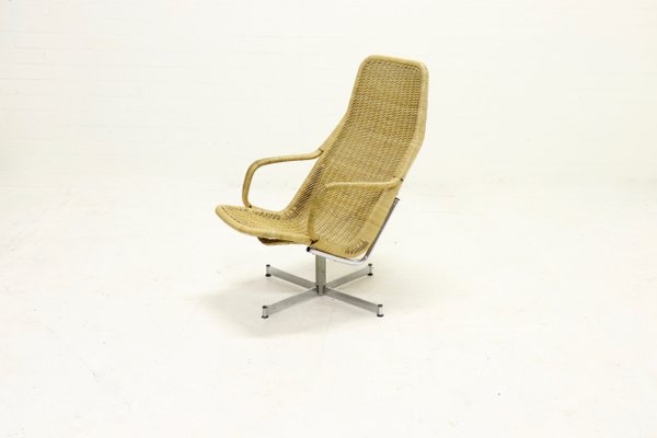 Chrome Plating And Rattan Swivel Chair By Dirk Van Sliedregt For