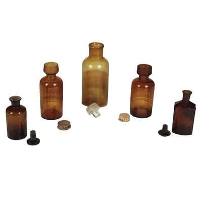 Amber Glass Pharmacy Bottles 1870s, Amber Glass Pharmacy Bottles