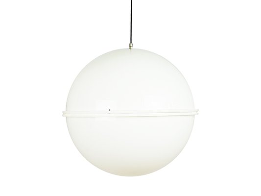 Italian White Methacrylate Nickel Plated Brass 60 5 Pendant Lamp By V Cugini For Kartell 1960s