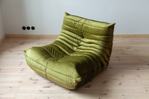 Vintage Olive Green Velvet Togo Living Room Set By Michel Ducaroy For Ligne Roset 1980s For Sale At Pamono