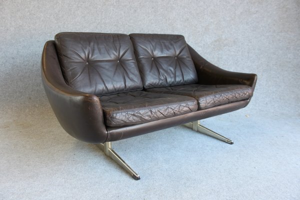Danish Modern Leather 2 Seater Sofa With Chrome Plated Legs By Danish Modern Leather 2 Seater Sofa