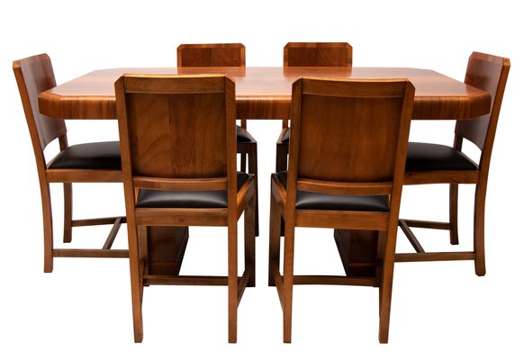 Art Deco Esstisch Aus Nussholz 6 Stuhle 1930er