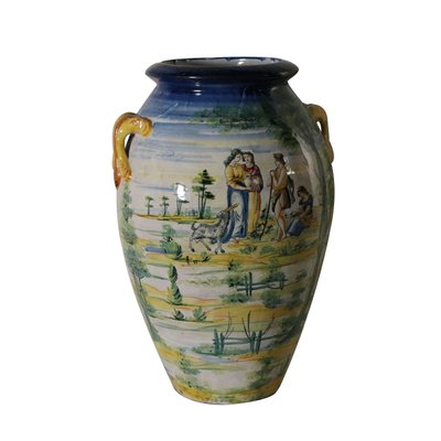 Large Antique Italian Ceramic Vase With Ornaments For Sale At Pamono