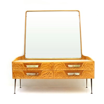 Mid Century Italian Wood Veneer Dresser With Mirror 1950s For