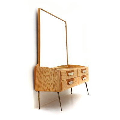 Mid Century Italian Wood Veneer Dresser With Mirror 1950s For