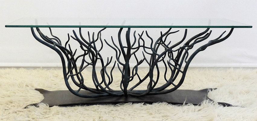 Vintage Wrought Iron Glass Coffee Table 1970s