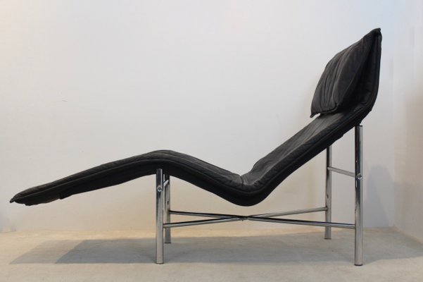 Black Leather Skye Chaise Longue by Tord Bj rklund for Ikea 1970s