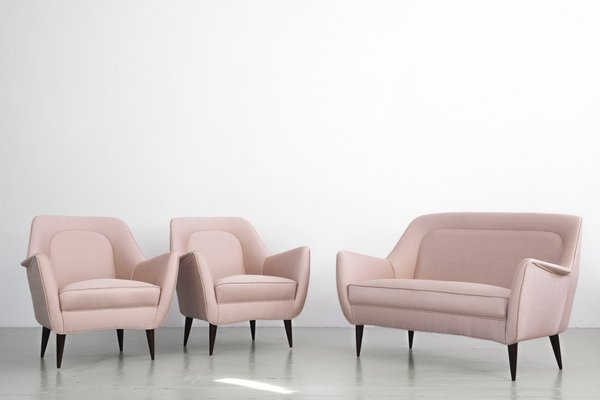 Mid Century Italian Sofa Armchair Set 1950s Of 3